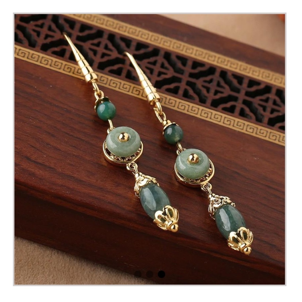 Traditional Chinese Jade Drop Earrings